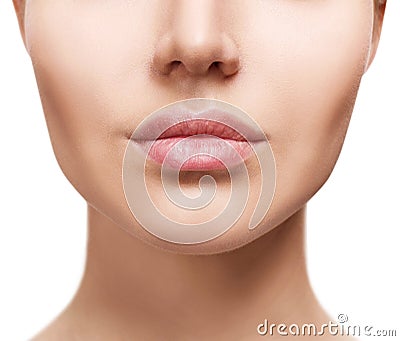 Perfect natural lips of young woman. Stock Photo