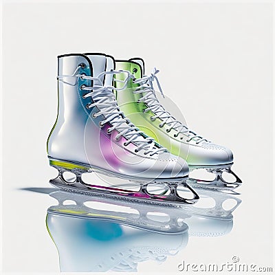 The Perfect Pair of White Ice Skates with a Splash of Color - Generative AI Stock Photo