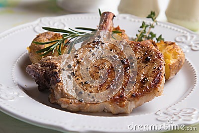 Perfect pork loin chop steak Stock Photo