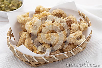 Perfect pork scratchings or pork cracklings in Northern Thai food style Stock Photo