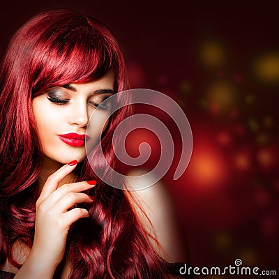Perfect redhead woman portrait. Glamorous fashion model Stock Photo