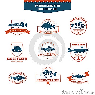 Perfect set of fish logos. Vector Illustration