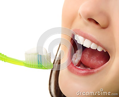 Perfect smile healthy tooth cheerful teen girl Stock Photo