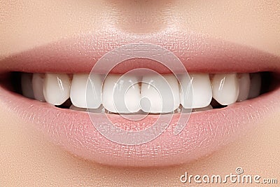 Perfect smile of young beautiful woman, perfect healthy white teeth. Dental whitening, ortodont, care tooth and wellness Stock Photo