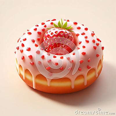 Perfect Strawberry Donut Delight Cartoon Illustration