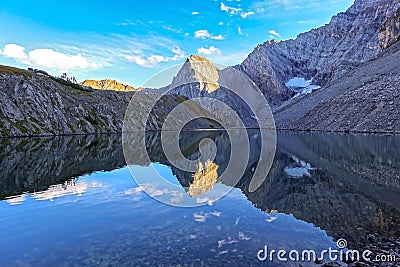 Perfect Symmetry Nature Blue Mountain Lake Alberta Foothills Kananaskis Country Canada Stock Photo