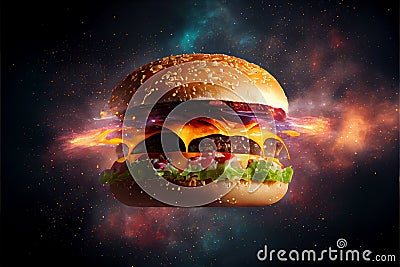 Perfect tasty delicious cheese burger with fillings on a space background fast food Stock Photo