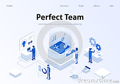 Perfect Team Metaphor Service Isometric Banner Vector Illustration