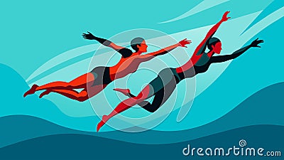 With perfect timing and precision two divers exee a complex series of synchronized maneuvers their bodies creating a Vector Illustration