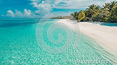 Perfect tranquil beach scene, soft sunlight and white sand and blue endless sea as tropical landscape Stock Photo