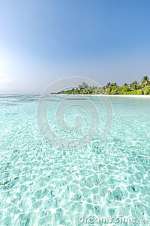 Perfect tranquil beach scene, soft sunlight and white sand and blue endless sea as tropical landscape Stock Photo