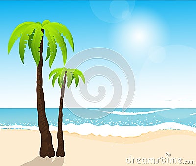 Perfect tropical white sand beach with palm trees Vector Illustration
