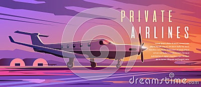 A standing plane. Travel by airplane. Sunset. Vector Illustration