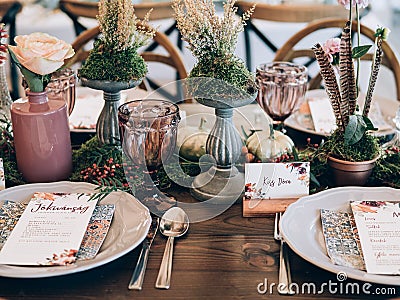 Perfect wedding decoration. Flower table decorations for wedding Stock Photo
