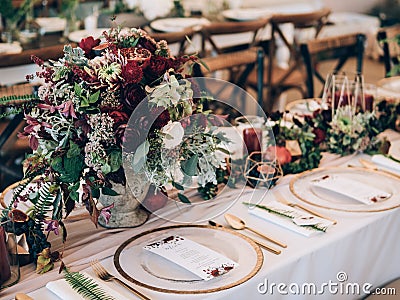 Perfect wedding decoration. Flower table decorations for wedding Stock Photo