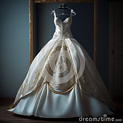The perfect wedding dress with a full skirt on a hanger Stock Photo