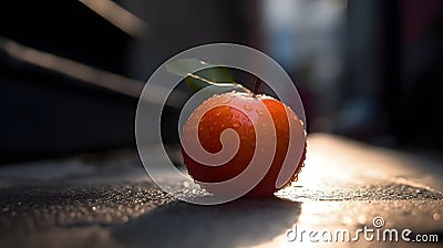 A perfect wet orange fruit on the ground city view or downtown view look fresh, a concept for commercial and advertisement Stock Photo