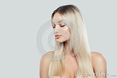 Perfect Woman with Fresh Skin and Long Healthy Blonde Hair Stock Photo