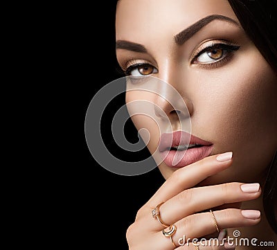 Perfect woman lips with fashion natural beige matte lipstick Stock Photo