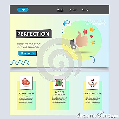 Perfection flat landing page website template. Mental health, focus of attention, processing speed. Web banner with Vector Illustration