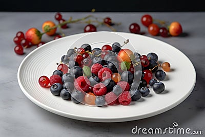 Perfectly Arranged Array of Food on a Plain White Plate. Generative AI Stock Photo