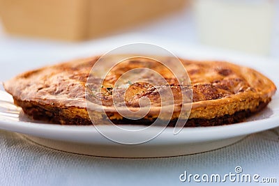 Perfectly Baked Tasty Moussaka Pie On White Plate Stock Photo