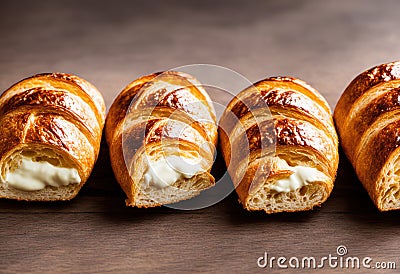 Perfectly browned and crispy homemade croissants, perfect for a special breakfast or brunch Stock Photo