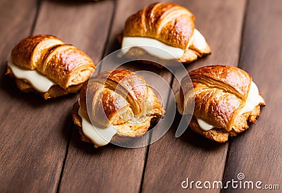 Perfectly browned and crispy homemade croissants, perfect for a special breakfast or brunch Stock Photo