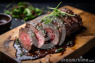 Perfectly Cooked Wagyu Steak, Exquisite Marbling and Juiciness Captured in a Gastronomic Symphony of Flavor. Ai generated Stock Photo