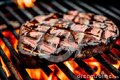 Perfectly grilled beef steak, seared to perfection with a smoky char, offering a tender and juicy culinary experience that Stock Photo