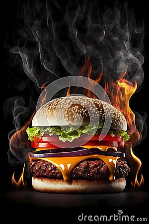 Perfectly grilled burger with melting cheese, tomato and lettuce Stock Photo