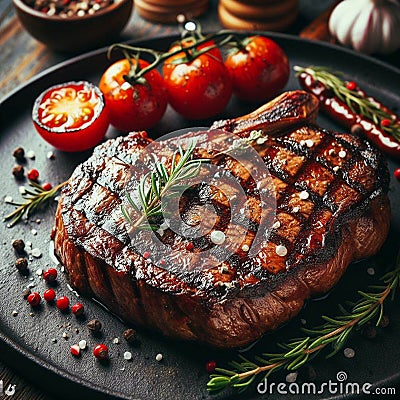 a perfectly grilled juicy steak with grill marks HD cooked food image Stock Photo