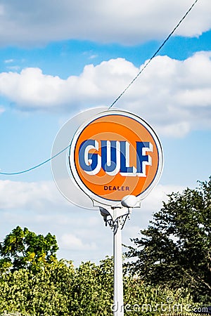 Antique Gulf Oil sign in Waco Texas Editorial Stock Photo