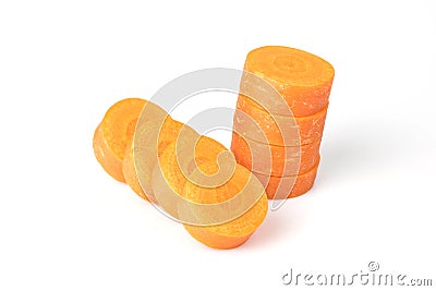 Perfectly retouched carrot slices isolated on white Stock Photo