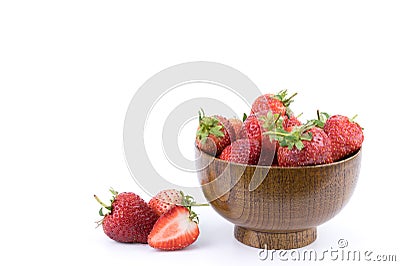 Perfectly retouched fresh strawberry fruit with sliced half isolated on white background. Stock Photo