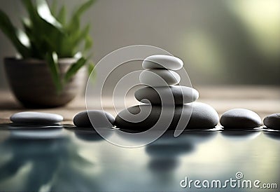 Perfectly stacked white spa stones set with water reflections Stock Photo