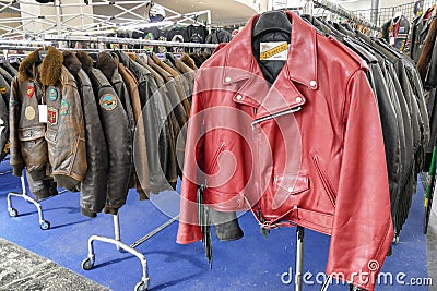 Perfecto Schott leather jackets displayed for sale Editorial Stock Photo