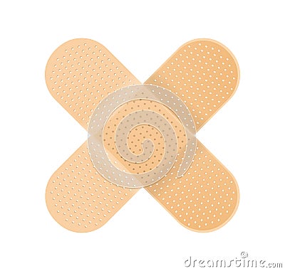 Perforated cross shape adhesive plaster patch or bandaid isolated on white background. Realistic medical bandage for Vector Illustration