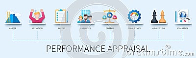 Performance appraisal banner with icons vector infographics in 3d style Stock Photo