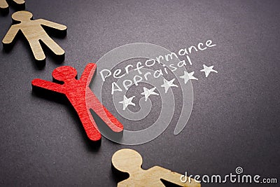Performance appraisal words with five stars and figure of employee. Stock Photo