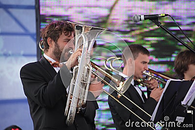 Performance artists, orchestra, ensemble of wind instruments kronwerk brass Editorial Stock Photo
