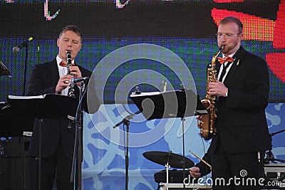 Performance artists, orchestra, ensemble of wind instruments kronwerk brass Editorial Stock Photo