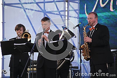 Performance artists, orchestra, ensemble of wind instruments kronwerk brass Editorial Stock Photo