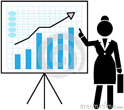 Performance with chart. Financial accounting report on board. Manager shows business process diagram Vector Illustration