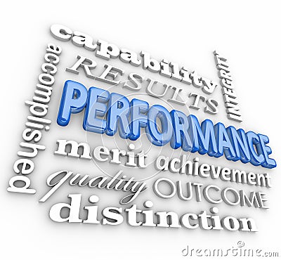 Performance 3d Word Collage Job Task Completed Achievement Stock Photo