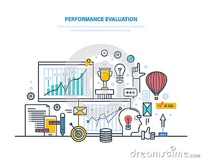 Performance evaluation working, quality control, performance productive, analysis of results. Vector Illustration