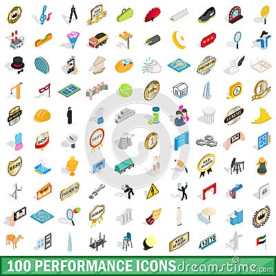 100 performance icons set, isometric 3d style Vector Illustration
