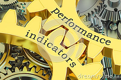 Performance Indicators concept on the gearwheels, 3D rendering Stock Photo