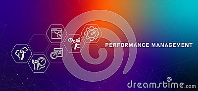 Performance management employee metrics measure productivity and working assessment gradient header human resource Vector Illustration