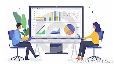 Performance Management, Managers analyze employee progress using an interactive tool. Stock Photo